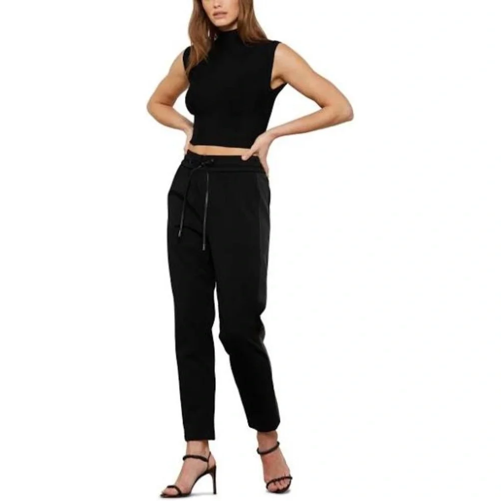 BCBGMaxAzria Faux Leather Trim Jogger Pants in Black, Sz XS - Picture 3 of 8